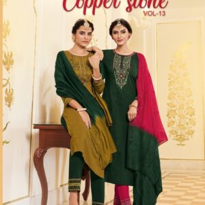 LADIES FLAVOUR COPPER STONE VOL 13 KURTI PANT WITH DUPATTA