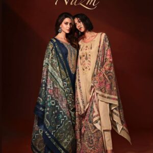 MUMTAZ ARTS NAZM VISCOSE JAM SATIN EMBROIDERY SUITS