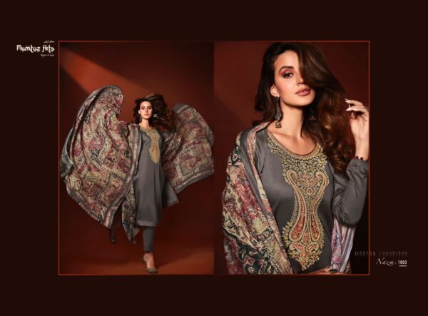 MUMTAZ ARTS NAZM VISCOSE JAM SATIN EMBROIDERY SUITS
