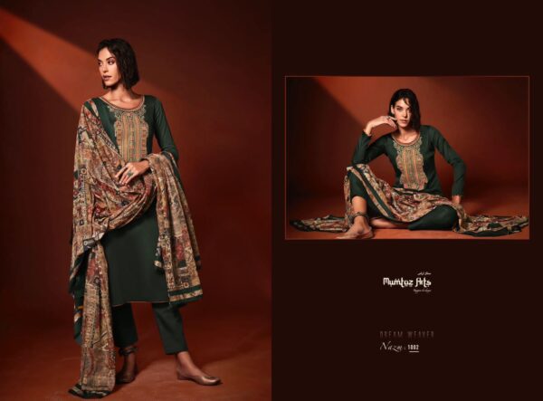 MUMTAZ ARTS NAZM VISCOSE JAM SATIN EMBROIDERY SUITS
