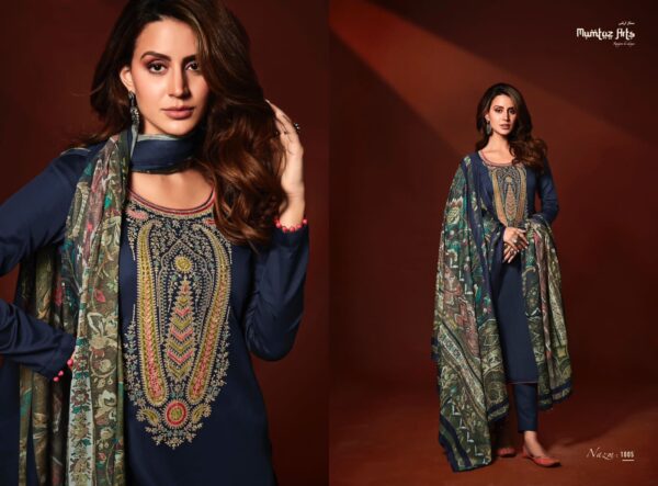 MUMTAZ ARTS NAZM VISCOSE JAM SATIN EMBROIDERY SUITS