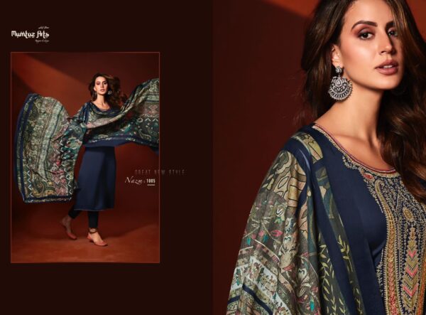 MUMTAZ ARTS NAZM VISCOSE JAM SATIN EMBROIDERY SUITS