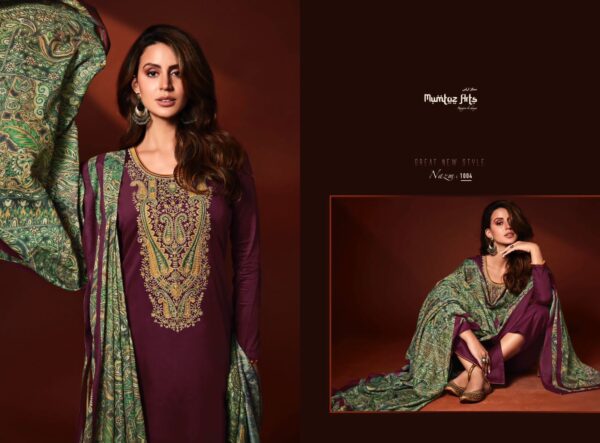 MUMTAZ ARTS NAZM VISCOSE JAM SATIN EMBROIDERY SUITS