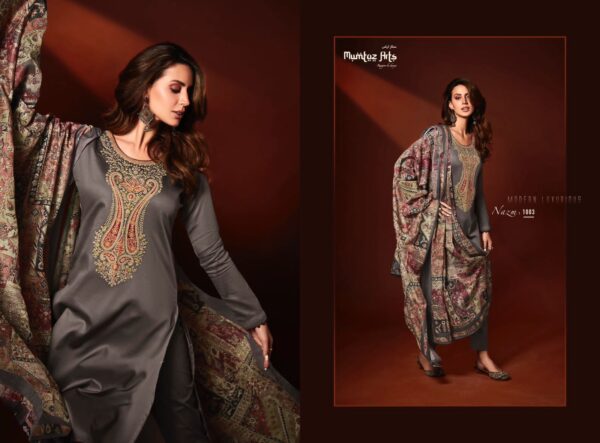 MUMTAZ ARTS NAZM VISCOSE JAM SATIN EMBROIDERY SUITS