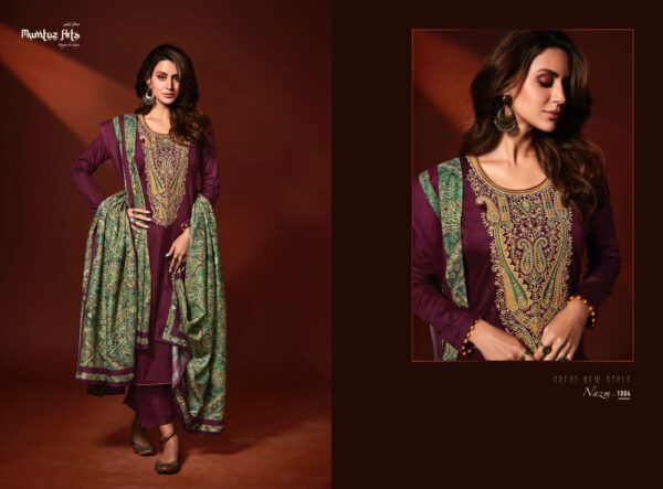 MUMTAZ ARTS NAZM VISCOSE JAM SATIN EMBROIDERY SUITS