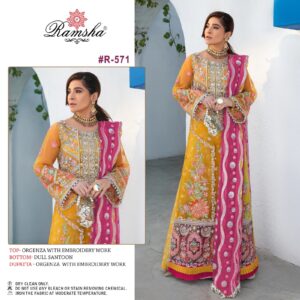 RAMSHA R 571 ORGANZA HEAVY WORK PARTYWEAR PAKISTANI SUITS COLLECTION