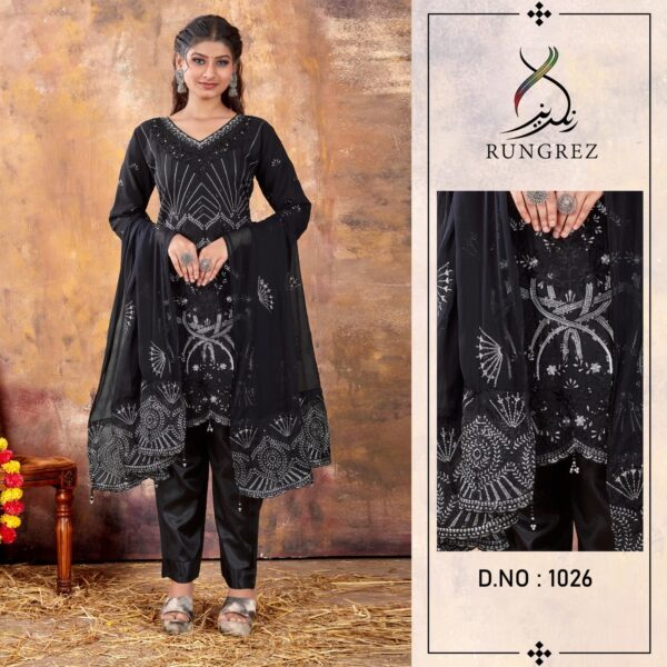 RUNGREZ 1026 BLACK GEORGETTE PAKISTANI SUITS WHOLESALER SURAT