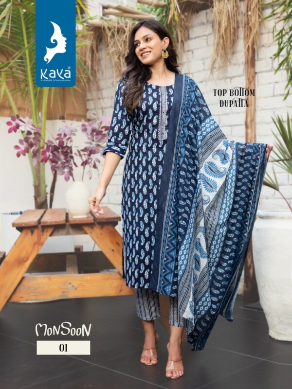 KAYA MONSOON RAYON PRINT KURTI WITH BOTTOM AND DUPATTA WHOLESALER