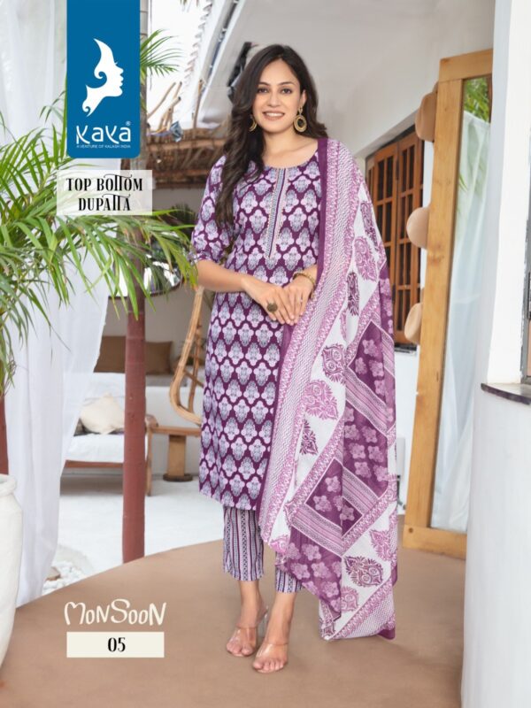 KAYA MONSOON RAYON PRINT KURTI WITH BOTTOM AND DUPATTA WHOLESALER