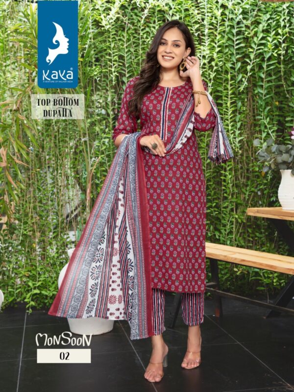 KAYA MONSOON RAYON PRINT KURTI WITH BOTTOM AND DUPATTA WHOLESALER
