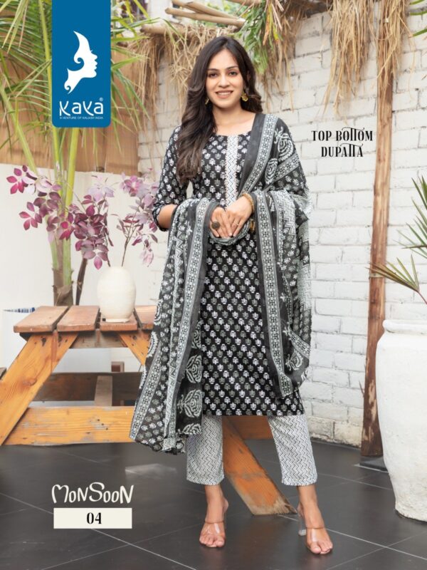 KAYA MONSOON RAYON PRINT KURTI WITH BOTTOM AND DUPATTA WHOLESALER