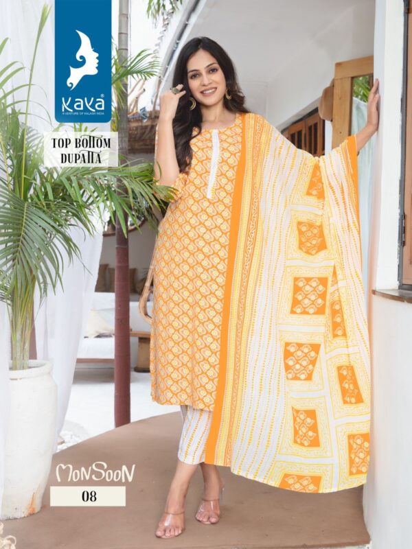 KAYA MONSOON RAYON PRINT KURTI WITH BOTTOM AND DUPATTA WHOLESALER