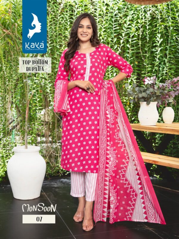 KAYA MONSOON RAYON PRINT KURTI WITH BOTTOM AND DUPATTA WHOLESALER