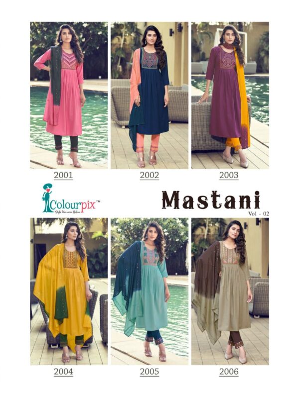 COLOURPIX MASTANI VOL 2 HEAVY VISCOSE RAYON KURTIS WITH BOTTOM AND DUPATTA WHOLESALE