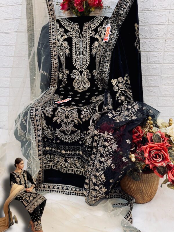 FEPIC V 17017 C VELVET HEAVY EMBRODERED SUITS SUPPLIER SURAT