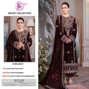 DINSAA D 230 C VELVET HEAVY WORK PAKISTANI SALWAR KAMEEZ COLLECTION