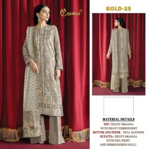 COSMOS GOLD 25 HEAVY ORGENZA PAKISTANI SALWAR KAMEEZ WHOLESALER SURAT