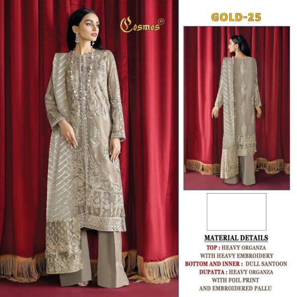 COSMOS GOLD 25 HEAVY ORGENZA PAKISTANI SALWAR KAMEEZ WHOLESALER SURAT