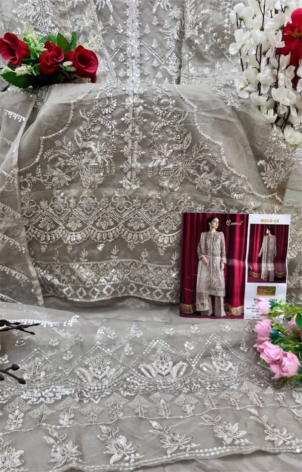 COSMOS GOLD 25 HEAVY ORGENZA PAKISTANI SALWAR KAMEEZ WHOLESALER SURAT
