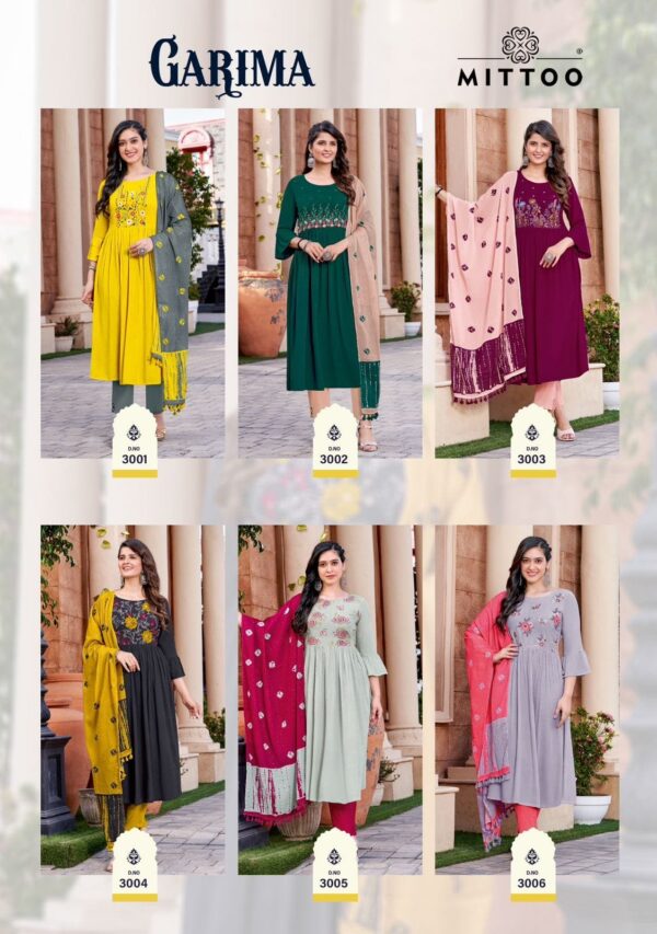 MITTOO GARIMA KURTI WITH PANT AND DUPATTA CATALOGUE WHOLESALER