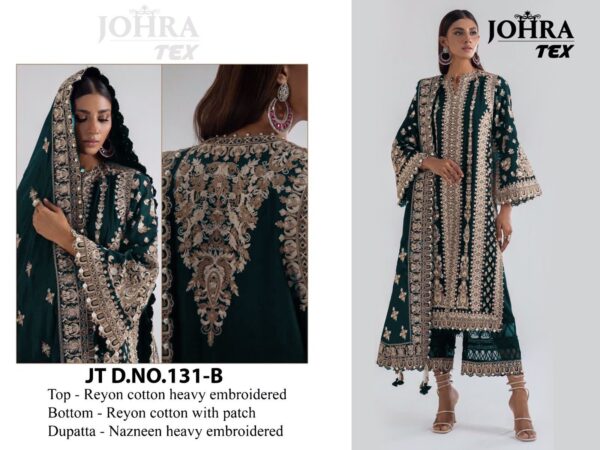 JT 131 B RAYON COTTON EMBROIDERY WORK PAKISTANI SUITS BY JOHRA TEX