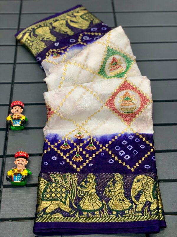 GFS PRESENT PANETAR GHANTDI WORK BANDHEJ SILK PARTY WEAR SAREES COLLECTION