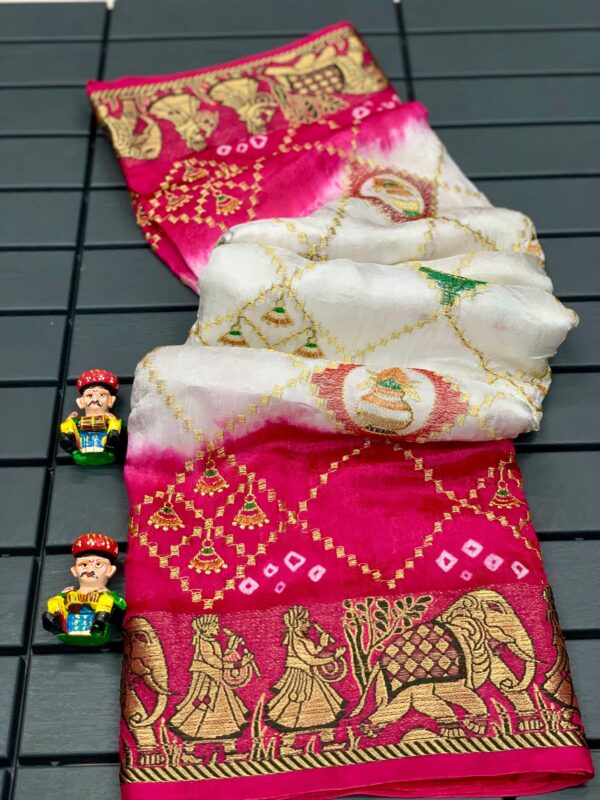 GFS PRESENT PANETAR GHANTDI WORK BANDHEJ SILK PARTY WEAR SAREES COLLECTION