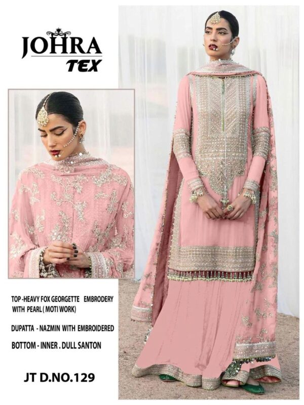 JOHRA TEX JT 129 GEORGETTE HEAVY EMBROIDERED PAKISTANI SALWAR KAMEEZ WHOLESALER