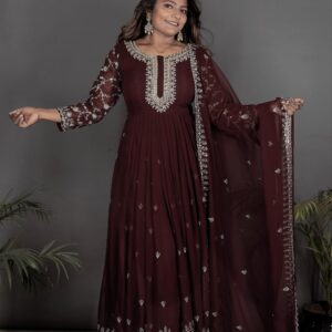 WINE SPECIAL GEORGETTE PARTY WEAR READYMADE GOWN COLLECTION