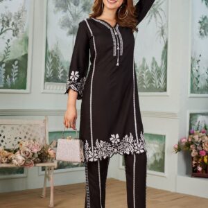 RAYON TRENDING RUNNING WEAR CO-ORD SET  PAIR WITH EMBROIDERY WORK