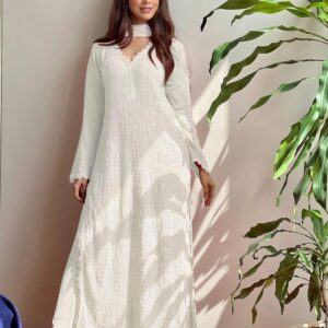 BE 170 WHITE GEORGETTE READYMADE KURTI WITH PANT AND DUPATTA