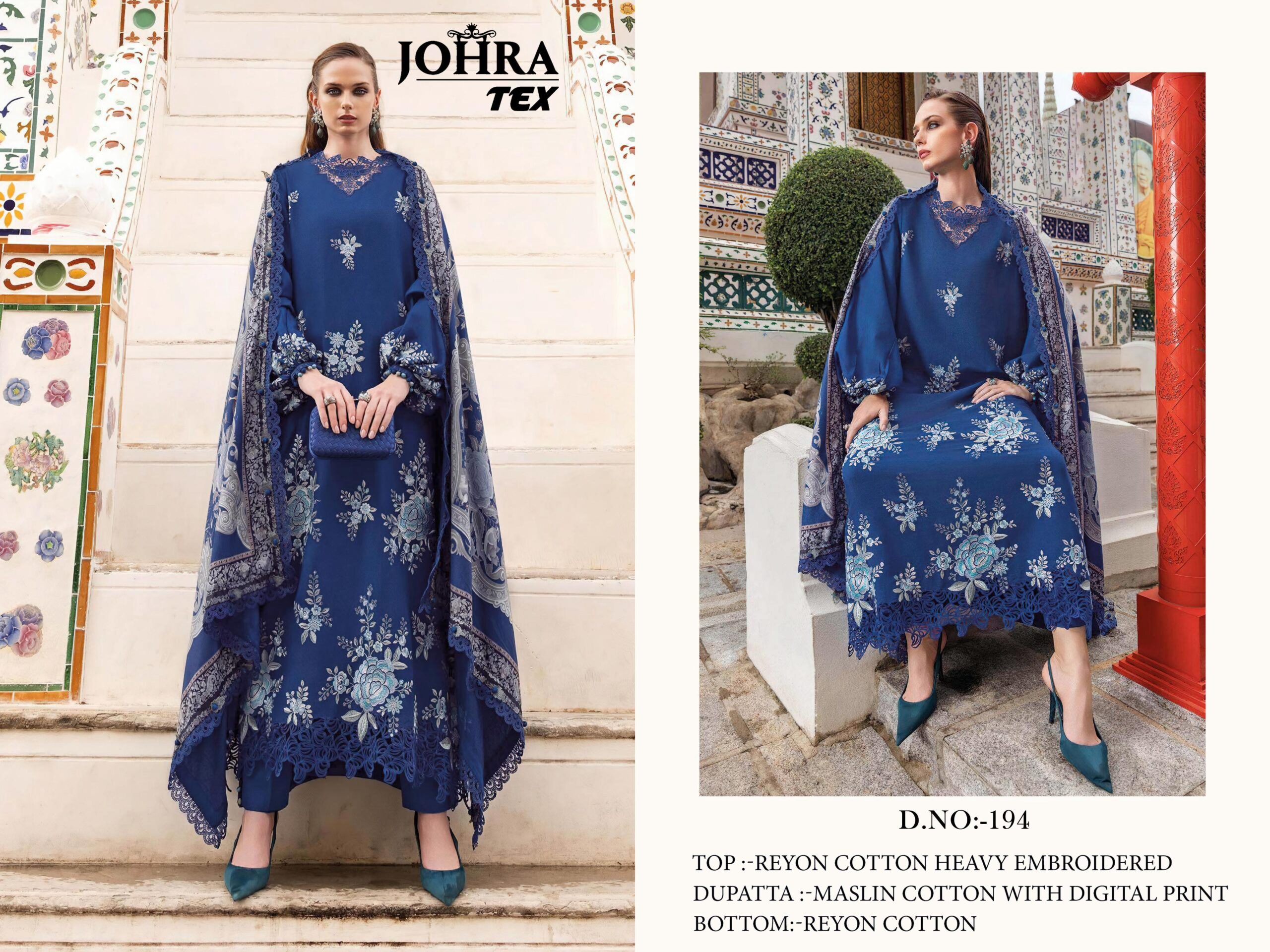 JOHRA TEX JT 194 RAYON COTTON PAKISTANI SUITS WHOLESALE JOHRA TEX JT 194 RAYON COTTON PAKISTANI SUITS WHOLESALE