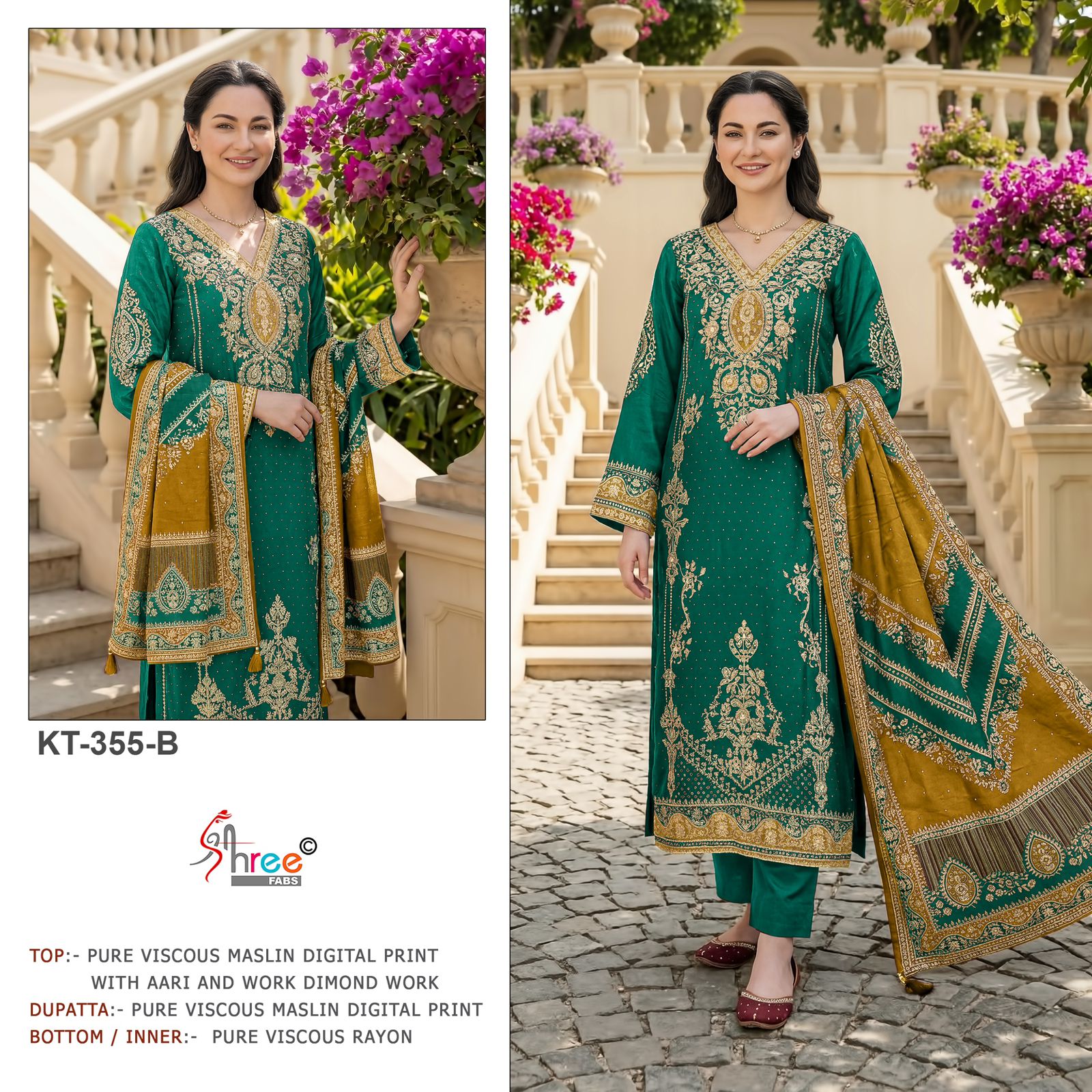 SHREE FABS KT 355 B VISCOSE MUSLIN PAKISTANI SUITS SHREE FABS KT 355 B VISCOSE MUSLIN PAKISTANI SUITS